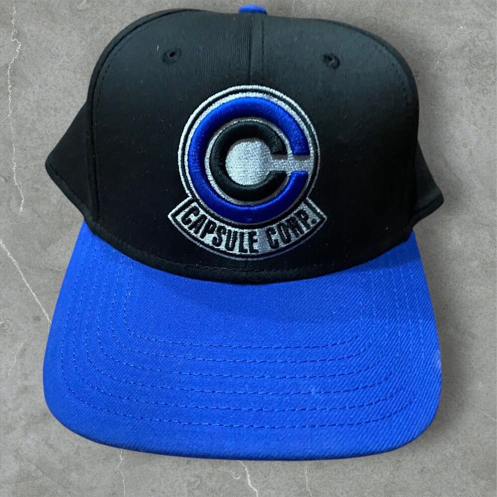 Dragon Ball Z Capsule Corp Flex Brimmed Hat Anime Black Blue Men's Snapback OS